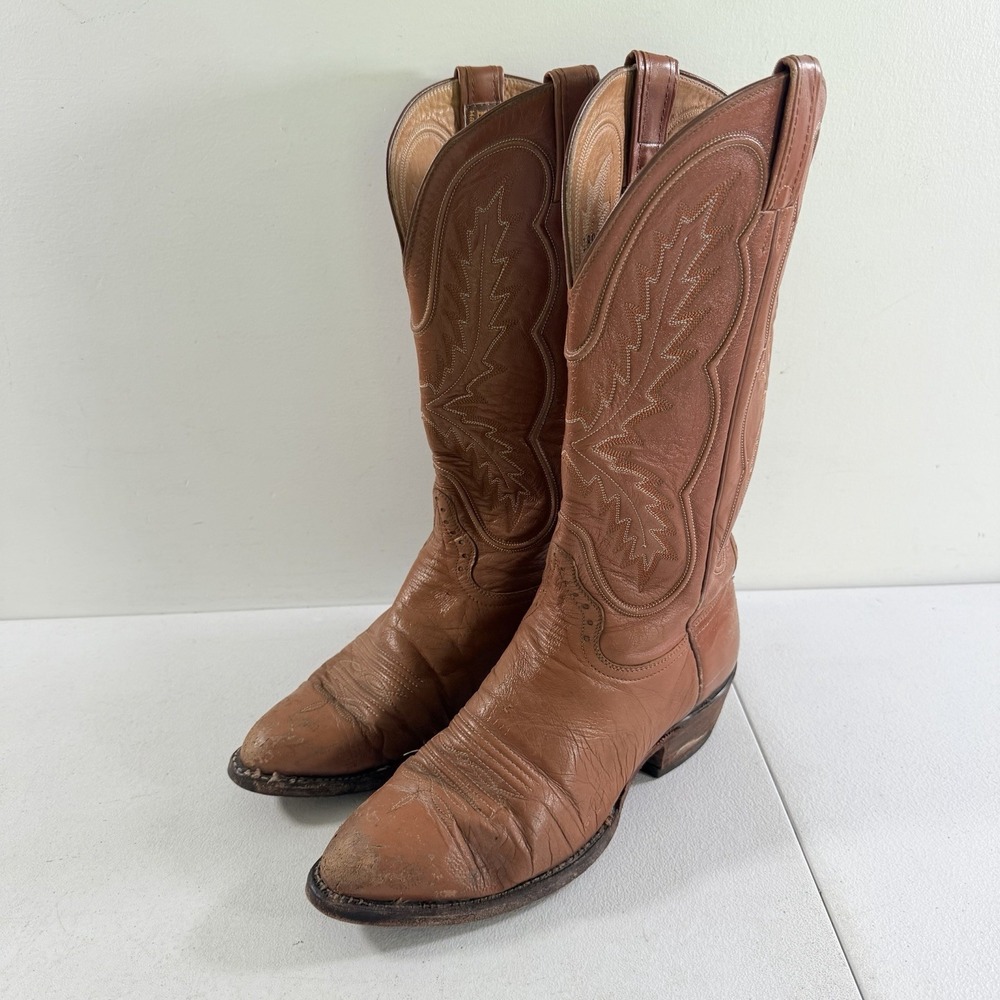 Vintage Hondo Men's Brown Leather Cowboy Boots Embroidered Size 8 D Mexico READ